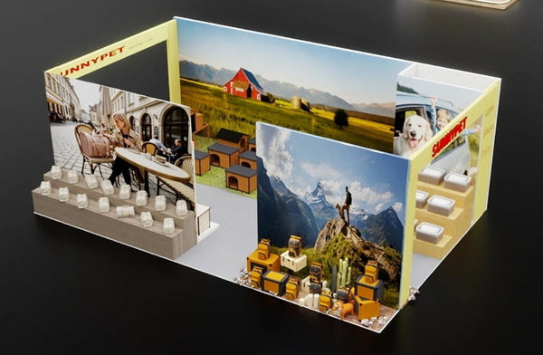 SUNNYPET Booth 7-233 design for Interzoo 2026 Nuremberg — white background