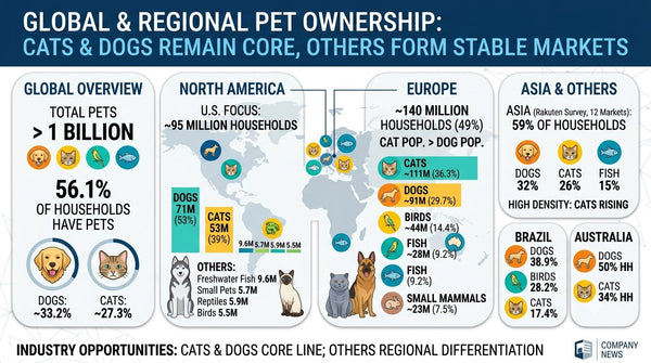 Global and regional pet ownership data chart — dogs and cats lead worldwide pet market